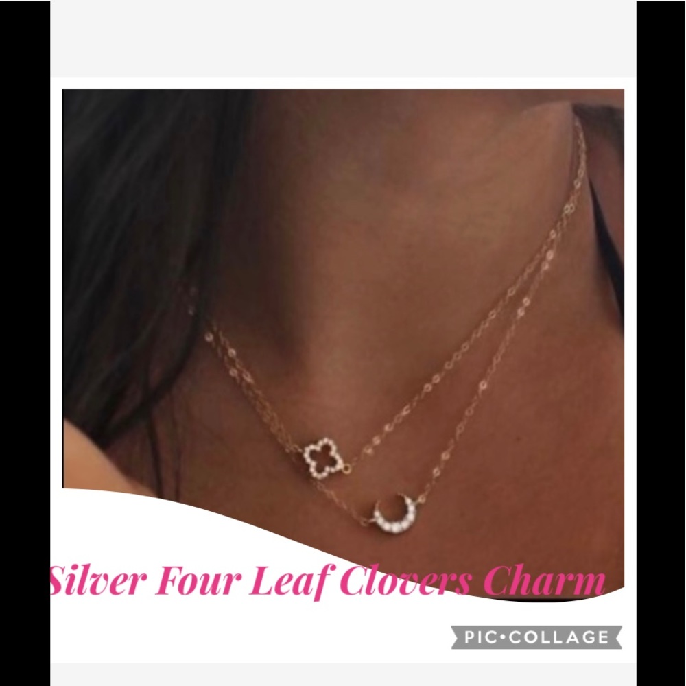 Clover Necklace|  Silver Four Leaf Clovers Charm